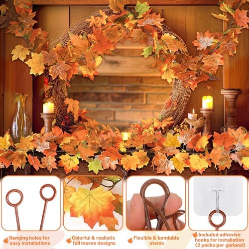 4Pack 23.6FT Fall Maple Leaf Garland for Autumn Thanksgiving Fall Decor
