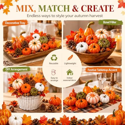 86-Piece Fall Decorations for Home, Artificial Mini Pumpkins and Gourds