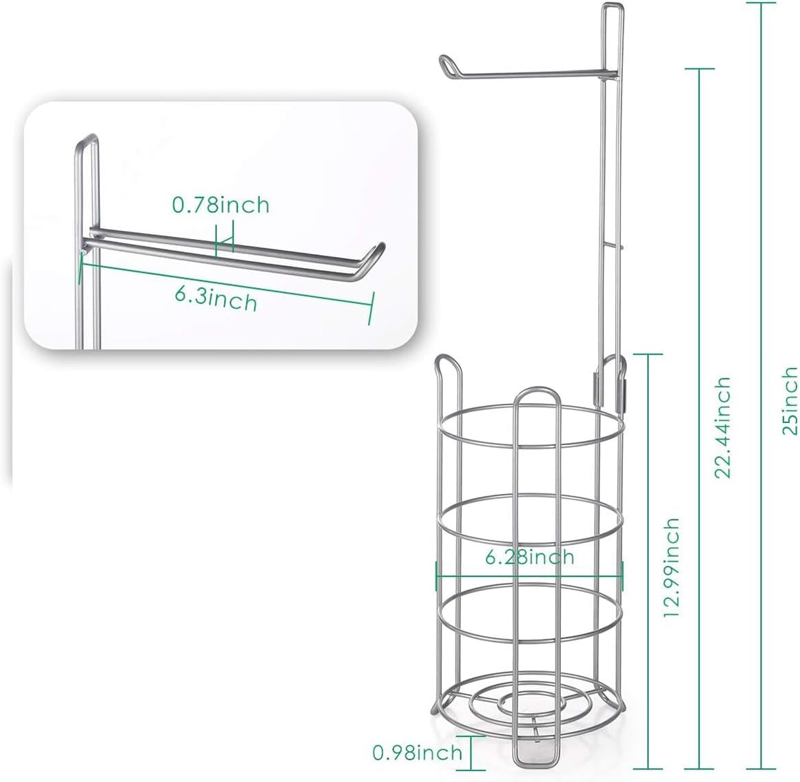 TomCare Toilet Paper Holder Stand Free Standing, Holds 4 Mega Rolls, Silver | Tool-Free Assembly, Detachable Metal Wire