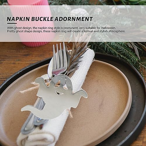Luxshiny 4pcs Halloween Ghost Napkin Alloy Napkin Holders for Festive Dining Table Decor Creative Ghost-Shaped Tableware for Halloween Parties Gatherings