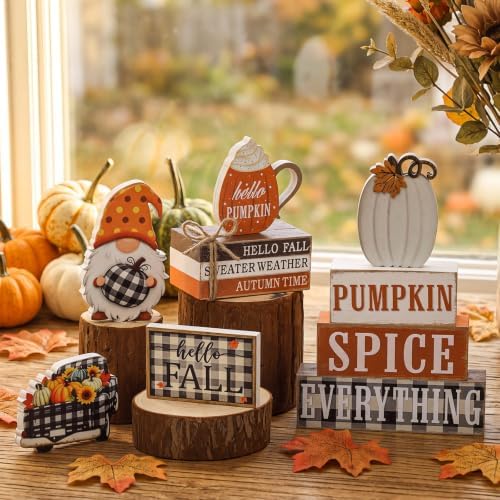 11 Pcs Fall Wooden Table Decorations Pumpkin Tiered Tray Decor
