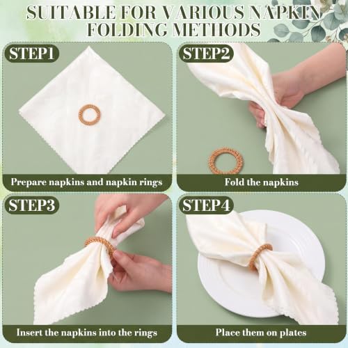 Ferrochef Boho Woven Rattan Napkin Rings, Natural, 50 Pcs