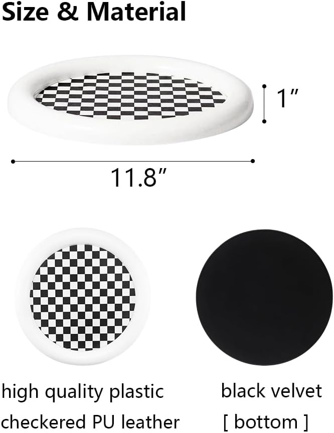 Checkered Decorative Tray / Round White Checkered