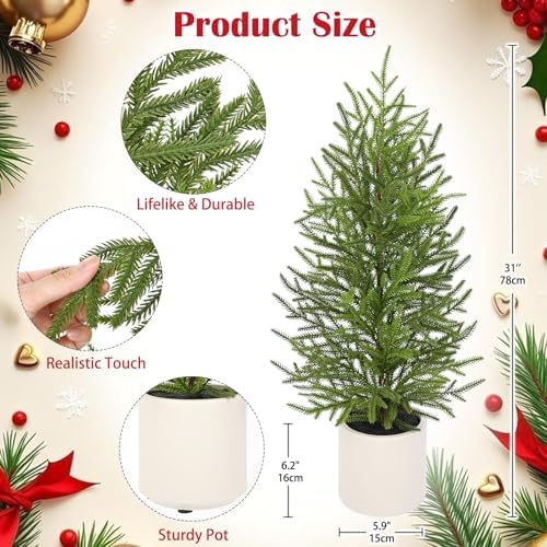 2.6FT Artificial Small Mini Pine Tree for Tabletop, Real Touch 31 inch Premium Artificial Topiary Tree Potted Plants for Home Tabletop Entryway Living Room Indoor Outdoor Decor
