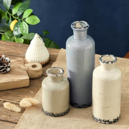 Ceramic Vase Set of 3, Neutral Flower Vases Home Decor, Pottery Rustic Farmhouse Decorative Vases Modern Decor for