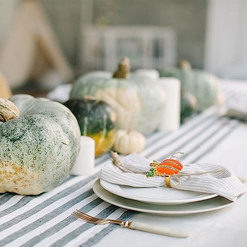 Whaline 6 Pcs Fall Pumpkin Napkin Rings Autumn Thanksgiving Napkin Holders Metal Napkins Buckle with Rhinestone for Family Gathering Wedding Party Dinner Table Setting Decor