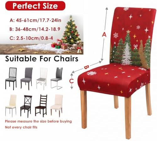 Christmas Chair Covers Set of 6,Xmas Tree Dining Chair Slipcovers,Elastic Removable Washable Dining Parsons Chair Protectors,Christmas Decor for Home Red