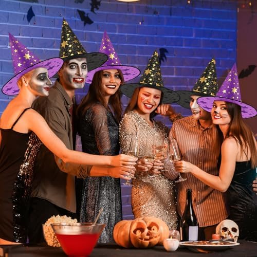 Newcotte 16 Pieces Witch Hats Halloween Costumes for Women Men Modern Witch Hats Fancy Dress Party Decorations