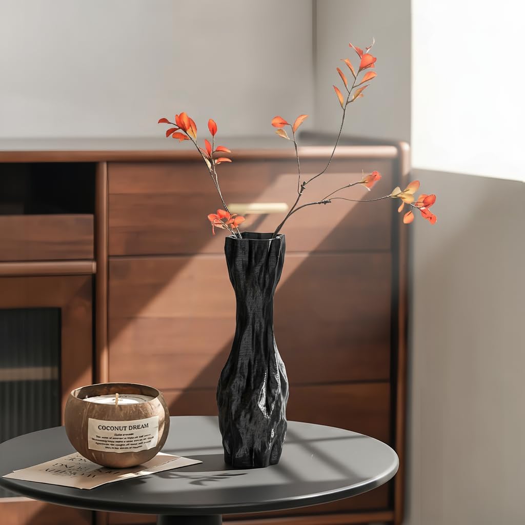 Black Sculptural Ceramic Vase / Black-d, 12 Inch