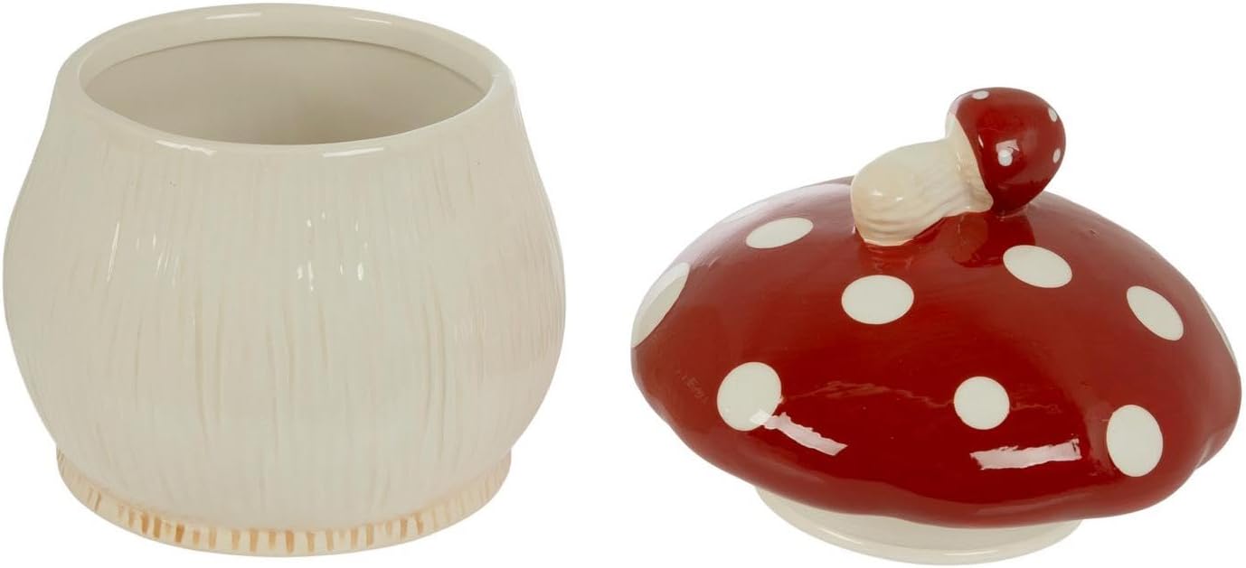 Mushroom Ceramic Cookie Jar / Red, White
