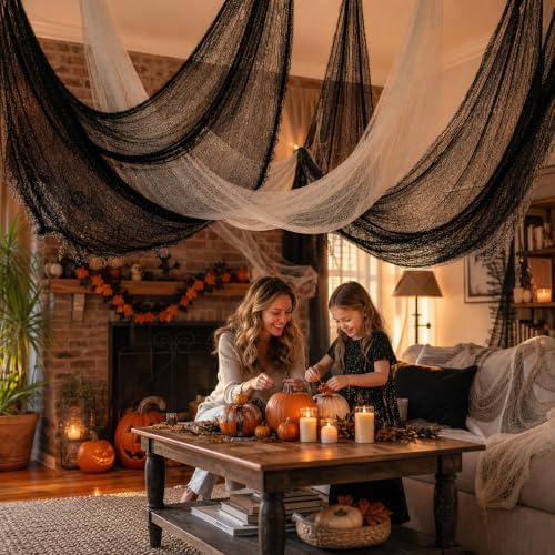 Land Guard 6Pcs Halloween Gauze Cloth, Creepy Cloth, 30×72 Inch Creepy Fabric Halloween for Haunted House Supplies, Party Outdoor, Indoor (4 Black+2 White)