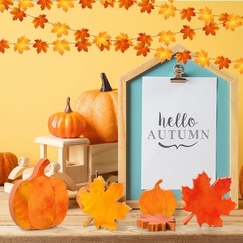 Bencailor 12 Pcs Fall Table Decoration Pumpkin Maple Leaf Tiered Tray Decor