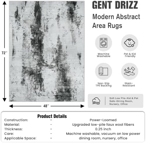 4x6 Area Rugs for Living Room: Washable Abstract Black White Grey Carpet