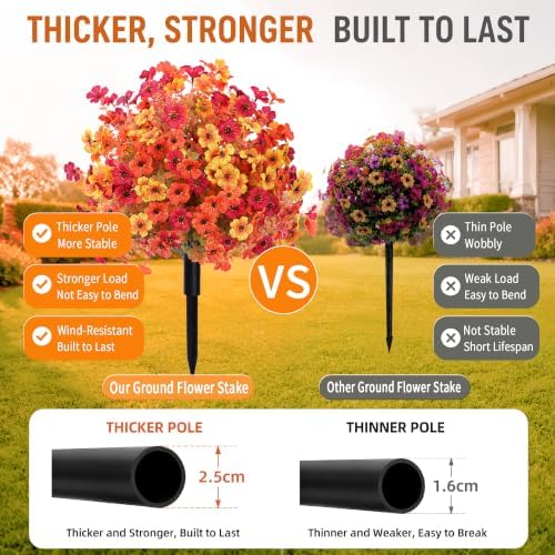 Artificial Fall Topiary Ball Flowers for Outdoors (3 Color Fall Mix)