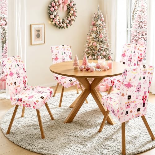 Christmas Chair Covers Set of 6, Nutcracker Chairs Slipcover for Dining Room, Removable Washable Breathable Cover in the Kitchen Restaurant Holiday Decor