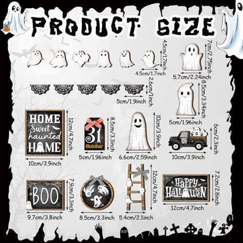 MiniInflat Halloween Tiered Tray Decorations Set, Wood, Ghost, Black White