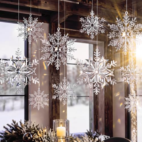 Qunclay 49 Pcs Crystal Snowflake Christmas Ceiling Hanging Decorations