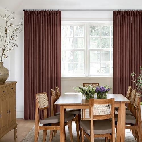 Chestnut Brown 84 Inch Pinch Semi Sheer Pleated Linen Curtains 2 Panel Set