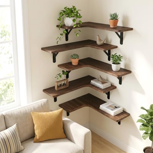 Fixwal Conner Floating Shelves for Wall Decor, Dark Carbonized Black 5pcs