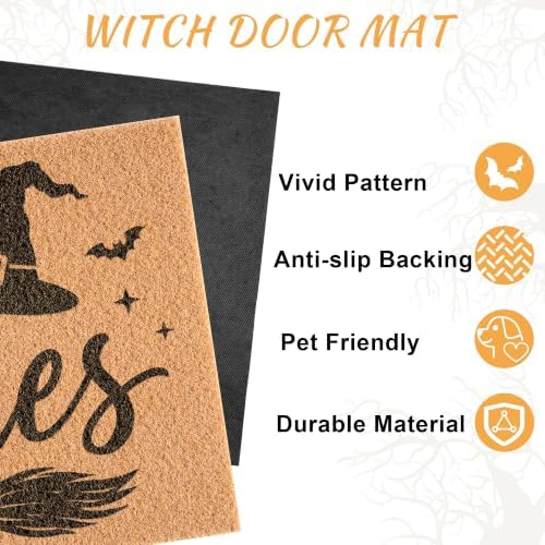 Halloween Door Mat Sup Witches Welcome Mat with Hat Broom Bat 17" x 29.5"