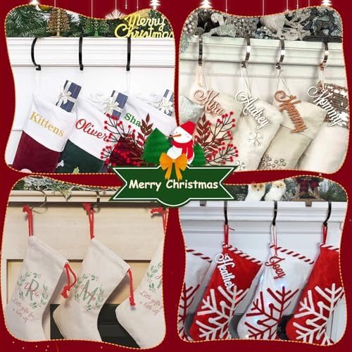 Edoneery Christmas Stocking Holders for Fireplace Mantle with Separate Double-Sided Tapes, 4 Pack Adjustable Non-Slip Metal Stocking Hangers for Mantel Xmas Party Decorations,Bronze