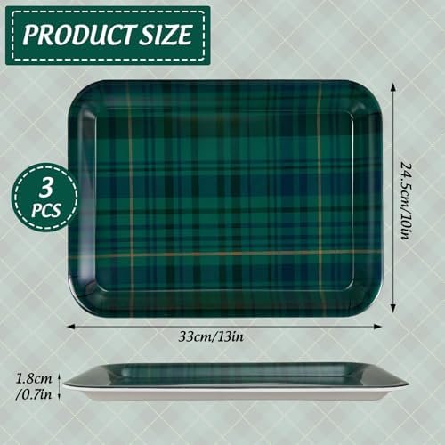 JarThenaAMCS 3Pcs Green Blue Tartan Plaid Serving Trays Vintage Plaid Reusable Serving Dishes Melamine Platter for Christmas Birthday Baby Shower Party Sharing Food Supplies