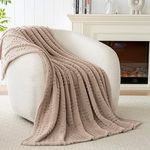 90x90 Inch Brown Waffle Queen Blanket - Soft & Fluffy Fleece, Neutral Tan Color, Cute & Aesthetic, Perfect for Sofa