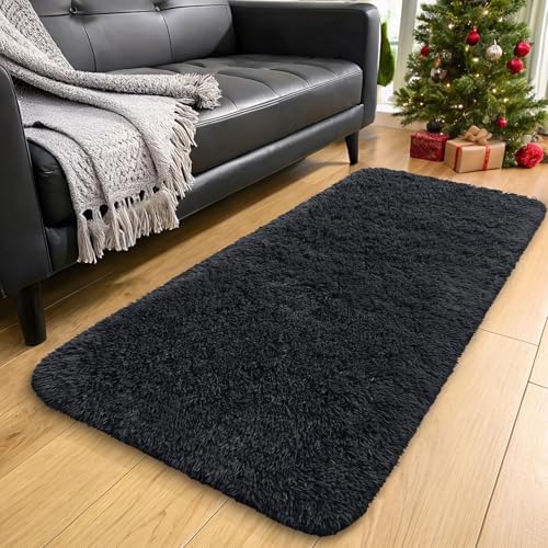 OLANLY 2x5 Machine Washable Runner Rugs for Hallway, Soft Fluffy Shaggy Bedside Rugs for Bedroom, Living Room, Indoor