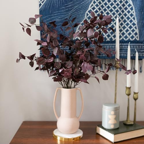 HyeFlora 5PCS Artificial Fall Eucalyptus Leaves Stem Plants, 32.7 inch Fake Leaves Autumn Greenery Branches Burgundy
