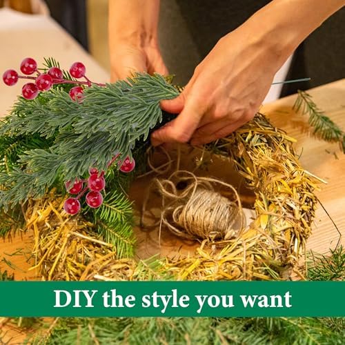 45 Pcs Christmas Artificial Pine Branches Red Berry Stems Faux Xmas Sprigs