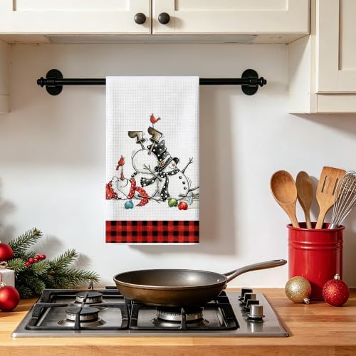 Christmas Kitchen Towels Snowman Waffle Hand Towels for Kitchen Decor