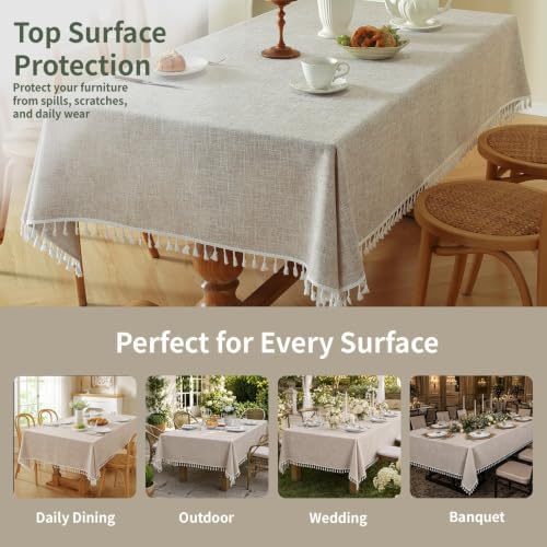 Deep Dream Tablecloths, Waterproof Table Cloth, Linens Wrinkle Free Anti-Fading, Rustic Table Cover Decoration for Kitchen Dinning Christmas (Rectangle/Oblong, 55''x86'',6-8 Seats, Solid Khaki)