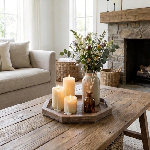 Rustic Candle Holder Plate Small Wooden Decorative Tray for Coffee Table