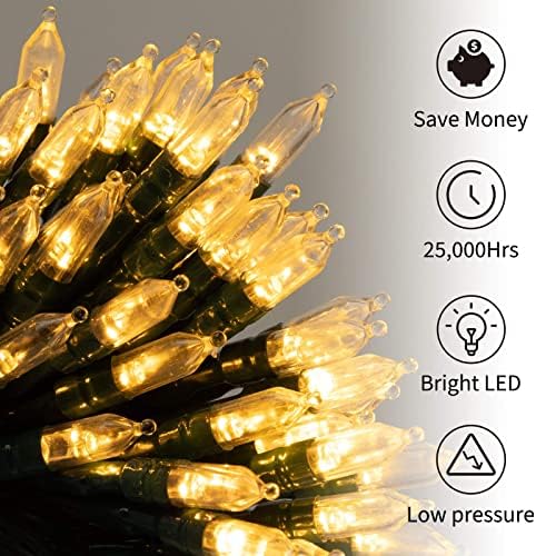 2 Pack Christmas Mini Lights, 75 Feet 200 LED Warm White String Lights