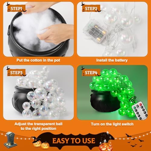 Halloween Decorations Indoor - DIY Witches Bubbling Cauldron Set with Light, Halloween Hocus Pocus Party Decor Black Witch Plastic Cauldron Bowl Pot Decorations for Table Mantle