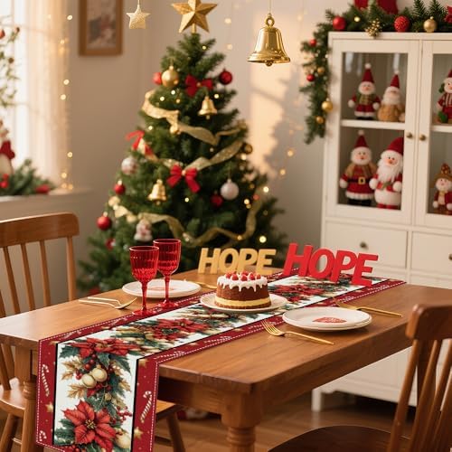 Winter Table Runner, Seasonal Christmas Kitchen Table Decoration, Suitable for WinterChristmas Family Gathering Indoor 13x72 inches (13x72 inches, Three Christmas Trees)