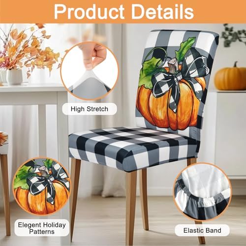 6 Pcs Fall Chair Covers for Dining Room, Thanksgiving Stretch Removable Dining Chair Cover Set of 6, Autumn Pumpkin Truck Chair Slipcovers Seat Protector for Fall Restaurant Decor