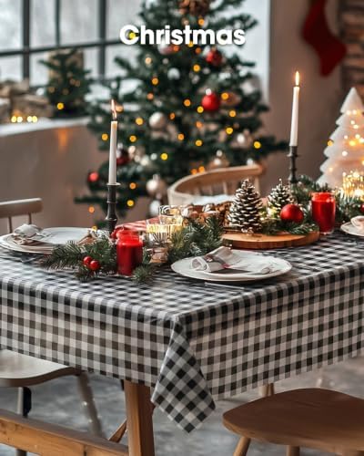 Pureegg Plastic Table Cloth Disposable 54x108 Inch 10 Pack, Black Plaid