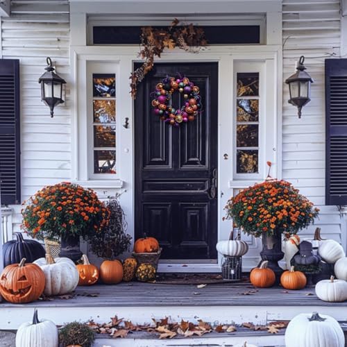 Valery Madelyn Halloween Decorations 20" Pumpkin Wreath for Front Door