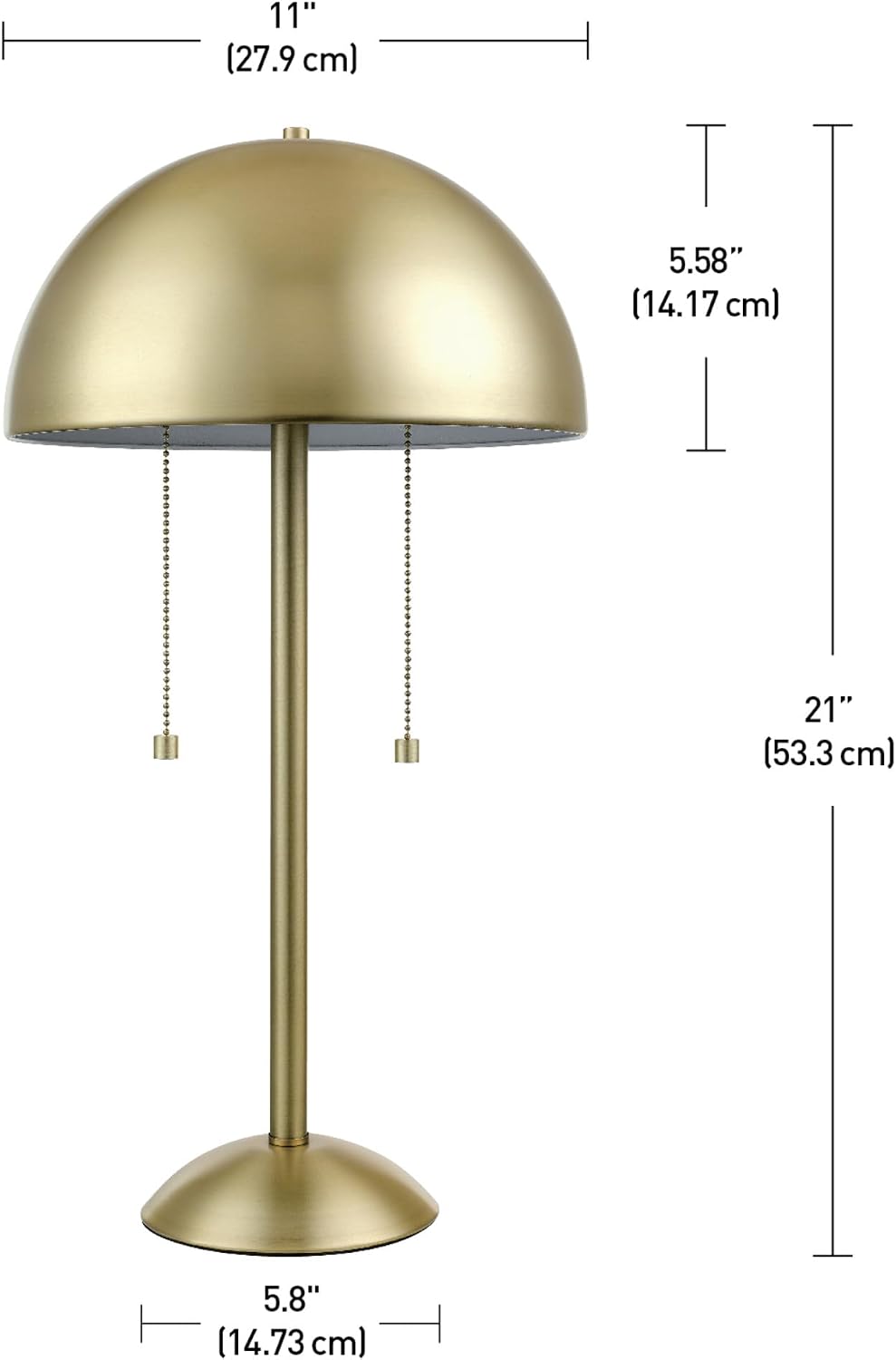 Novogratz x Globe 21" 2-Light Matte Brass Table Lamp | 2-Light Gold Dome Shade, Double Pull Chain, Mid-Century Modern