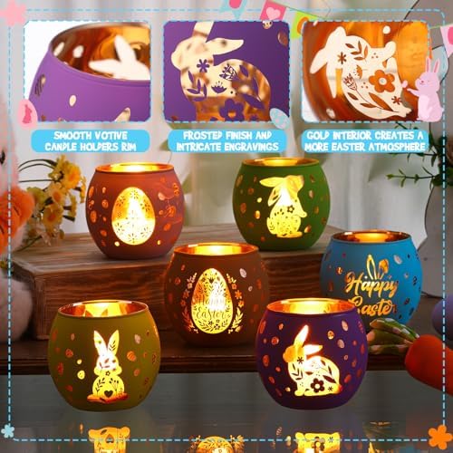 Jingmore 6 Pcs Glass Votive Holders, Easter, Multicolor