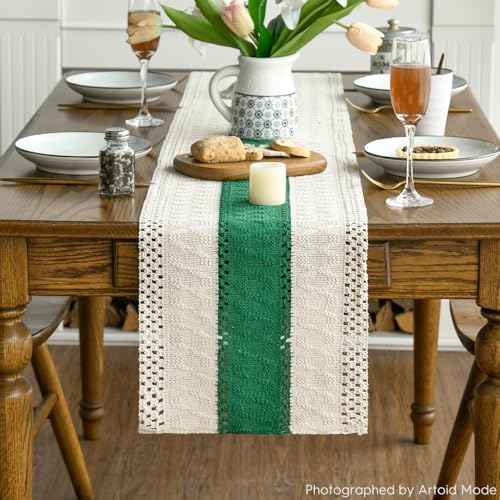 Artoid Mode Emerald Green Farmhouse Rustic Table Runner 12x60 Inch