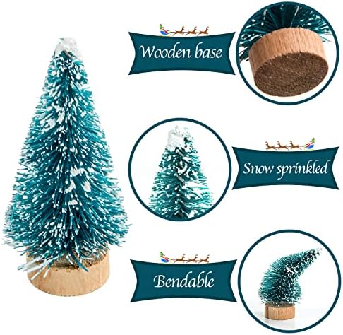72 Pcs Mini Artificial Christmas Sisal Snow Trees with Wood Base, Blue-Green