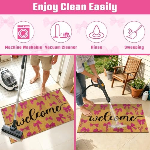 Bow Coir Doormat Welcome Front Door Mat Pink Cute Bathroom Outdoor Rug Bows