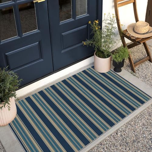3x5 Striped Entry Rug - Washable Indoor Outdoor Mats for Front Door