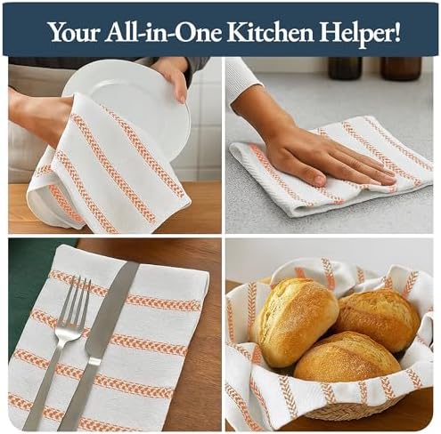 LANE LINEN Tea Towel for Kitchen 100% Cotton Absorbent & Soft 6 Pack - Rust