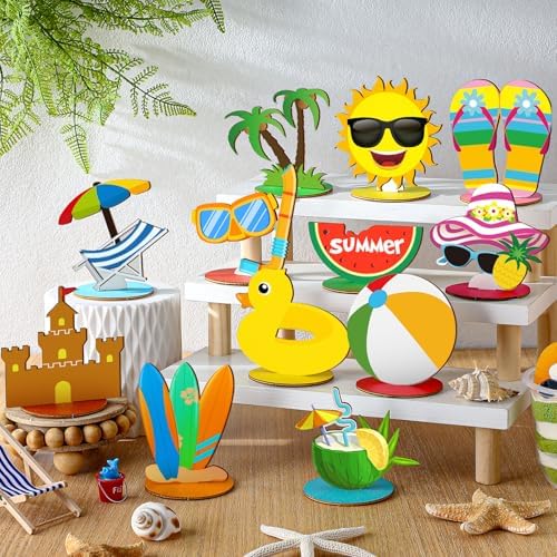 Marsui 12 Pcs Summer Wooden Table Decorations Tropical Beach Centerpieces