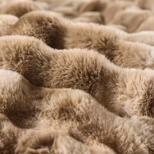 BENVWE Fluffy Faux Fur Throw Blanket for Couch - Soft, Plush, Thick, Cozy, Fuzzy Luxury Minky Bubble Blanket for Home