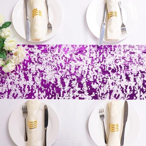 Snowkingdom 2 Pcs Purple Table Runner, Sequin Glitter Metallic Foil Thin Mesh Roll 108" Table Decorations Centerpieces for Party Wedding Bridal Shower Birthday Christmas Halloween