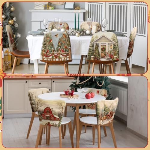 Moukeren 6 Pcs Christmas Chair Cover Set Stretch Dining Chair Back Covers Christmas Nutcracker Red Truck Slipcovers Farmhouse Removable Elastic Seat Protector for Xmas Party Dining Home Kitchen Decor
